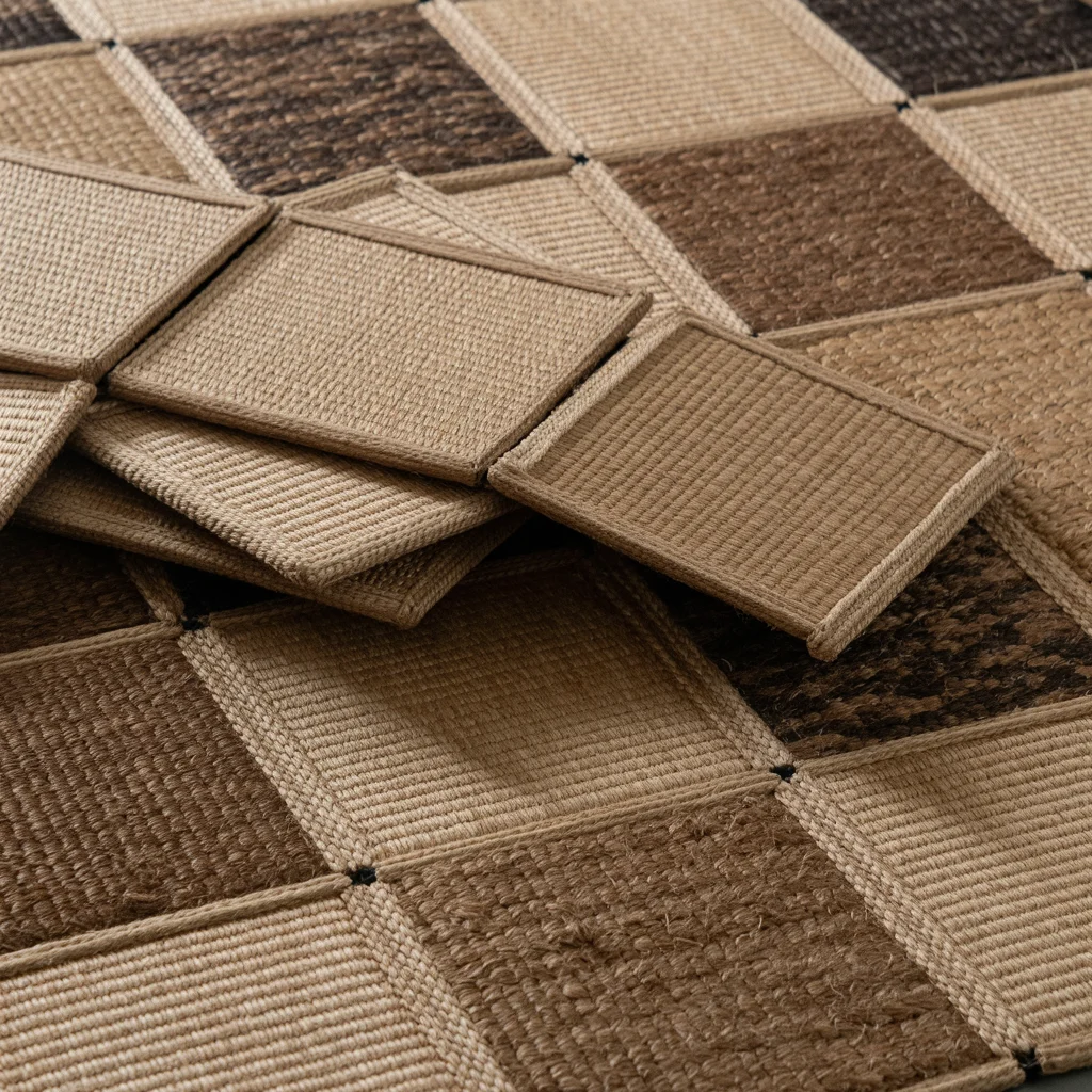 Losetas modulares 50x50 cm de coco y sisal de Tasibel instaladas en suelo